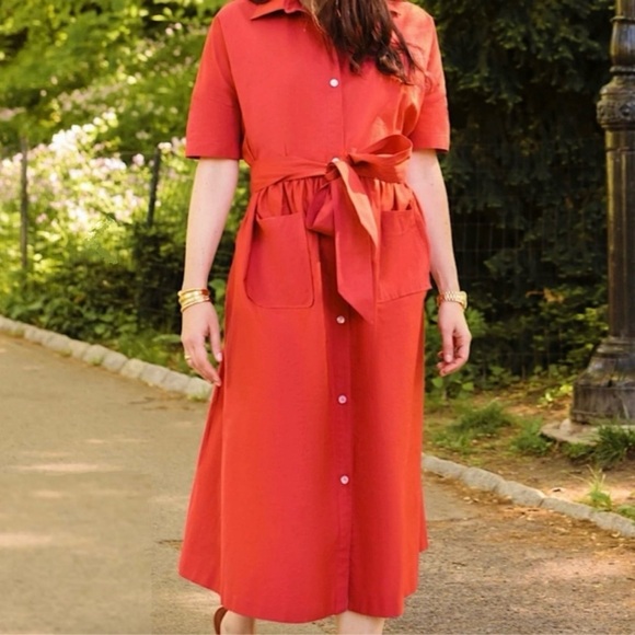 Daphne Wilde Brent Shirt Dress Size 2 (M/L) Oversized Cotton Red Orange Midi EUC - Picture 1 of 10